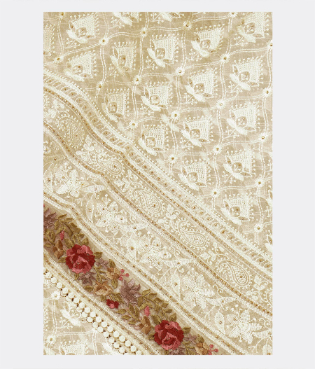Cream Kora Organza Embroidery Saree T220867-image