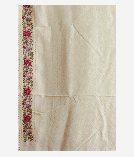 Cream Kora Organza Embroidery Saree T2208673
