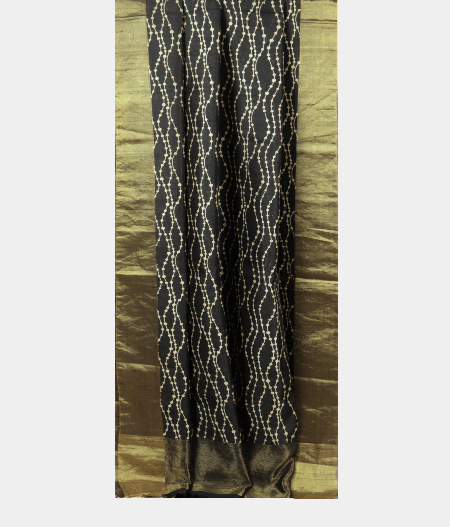 Black Tussar Printed Saree T2144812