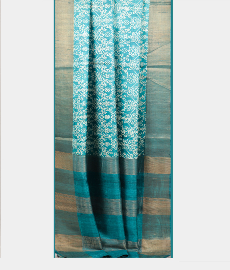 Teal Blue Tussar Printed Saree T2191942