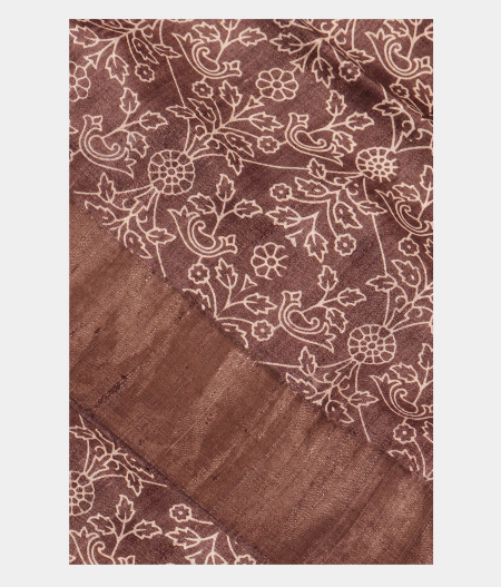 Brown Tussar Printed Saree T219193-image