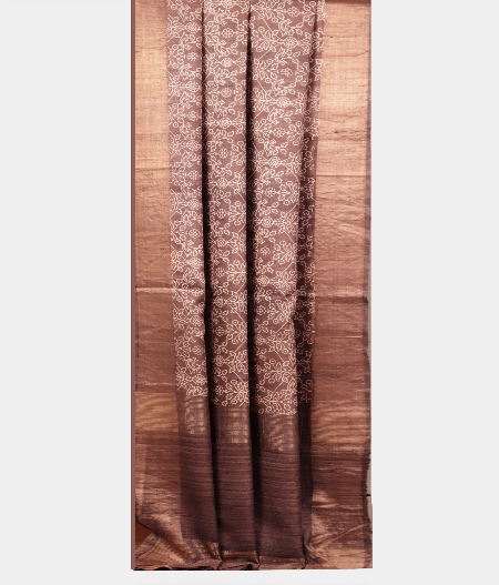 Brown Tussar Printed Saree T2191932