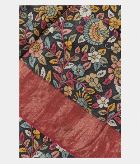Black Tussar Printed Saree T215485-image