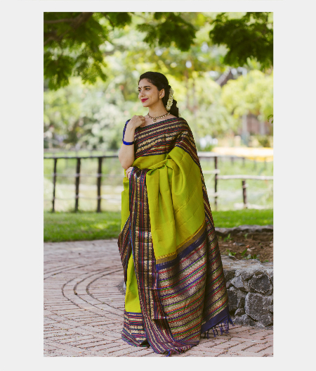 Buy Online Pink and Blue Checker Kanjivaram Silk Saree in USA |Green Border  – Pure Elegance