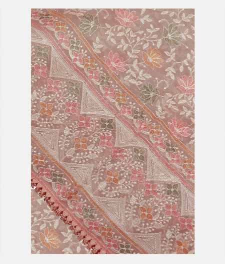 Light Peach Kora Organza Embroidery Saree T221883-image