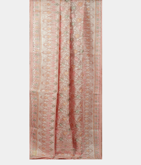 Light Peach Kora Organza Embroidery Saree T2218832
