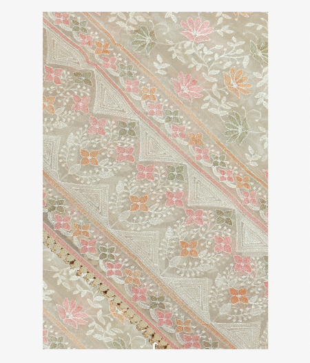 Cream Kora Organza Embroidery Saree T221882-image