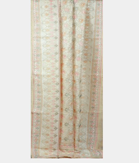 Cream Kora Organza Embroidery Saree T2218822