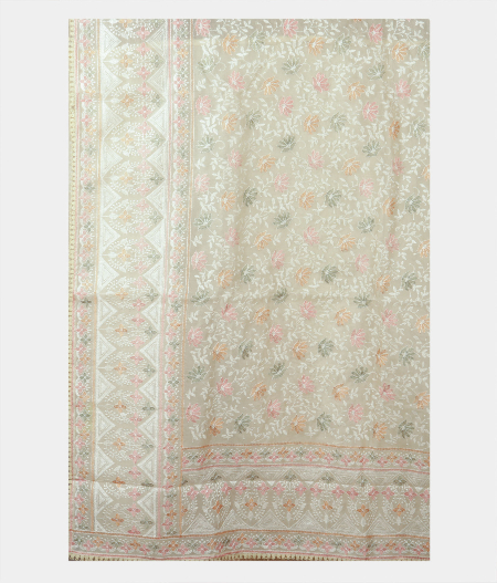 Cream Kora Organza Embroidery Saree T2218824