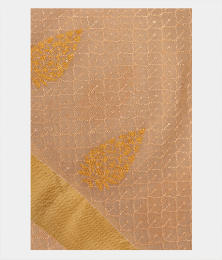 Cream Chiffon Silk Embroidery Saree T220150-image