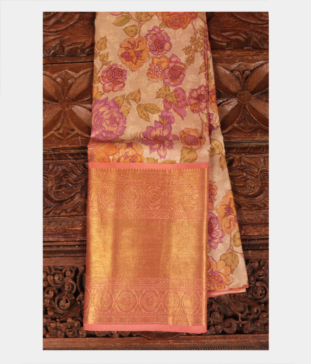 Beige Handwoven Kanjivaram Silk Pavadai T170126-image