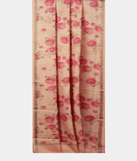 Light Pink Tussar Printed Saree T2197252