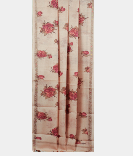 Light Peach Tussar Printed Saree T2197182