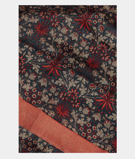 Bluish Grey Soft Tussar Printed Saree T221904-image