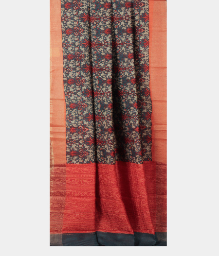 Bluish Grey Soft Tussar Printed Saree T2219042