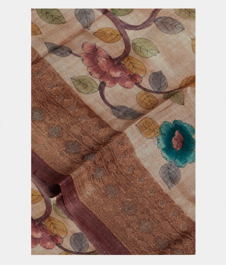 Beige Tussar Printed Saree T187442-image