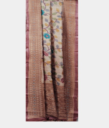 Beige Tussar Printed Saree T1874422