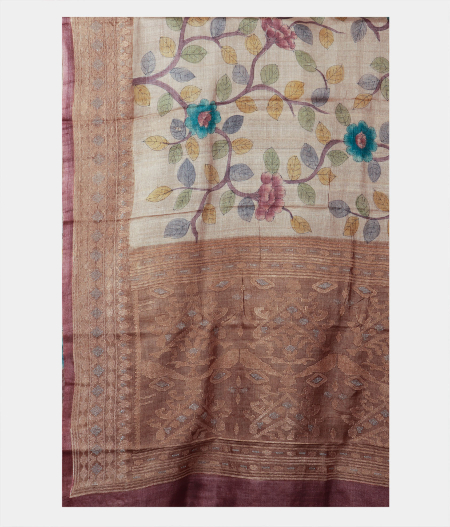 Beige Tussar Printed Saree T1874424