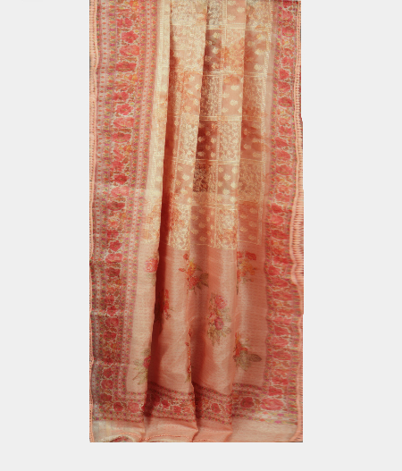 Peach Kora Organza Embroidery Saree T2219382