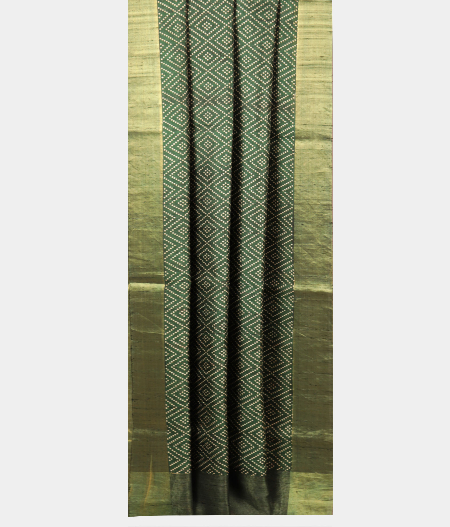 Bottle Green Printed Raw Silk Saree T2191802