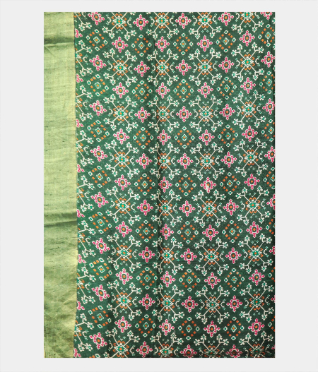 Bottle Green Printed Raw Silk Saree T2191803