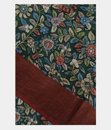 Dark Green Tussar Printed Saree T215483-image