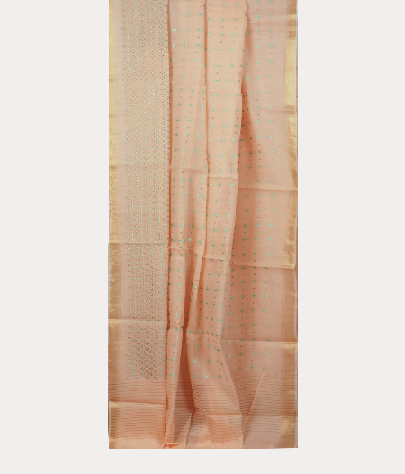 Peach Chanderi Cotton Embroidery Saree T1617062