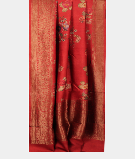 Red Tussar Printed Saree T2158892