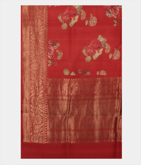 Red Tussar Printed Saree T2158894