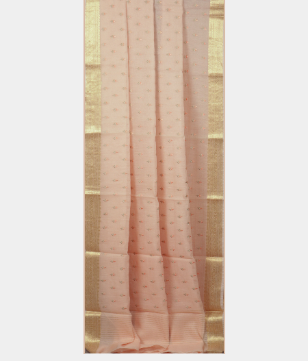 Light Peach Chanderi Cotton Embroidery Saree T1616622