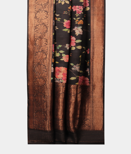 Black Tussar Printed Saree T2158692