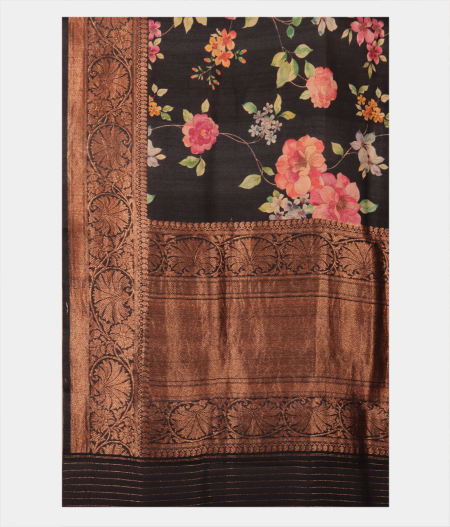 Black Tussar Printed Saree T2158694