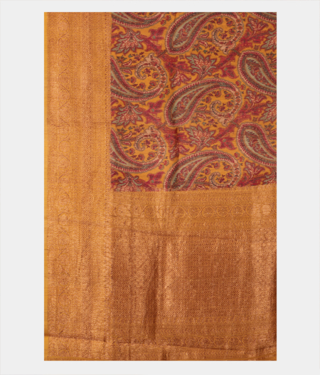 Yellow Tussar Printed Saree T2104994