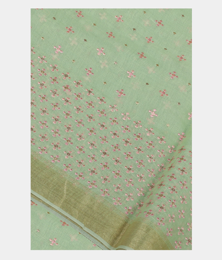 Light green  Chanderi Cotton Embroidery Saree T197007-image