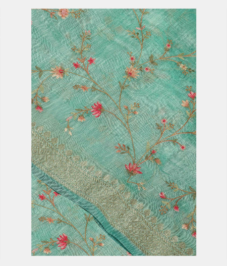 Light Blue Linen Embroidery Saree T219713-image