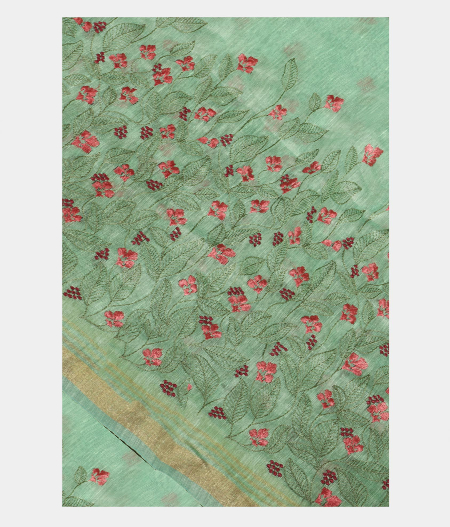 Light Green Linen Embroidery Saree T221035-image