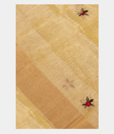 Yellow Linen Embroidery Saree T220059-image