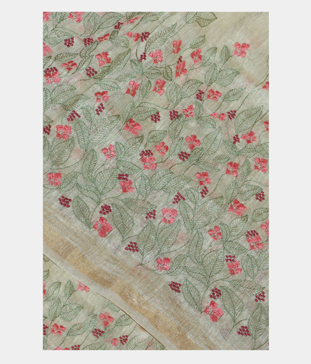 Off White Linen Embroidery Saree T221034-image