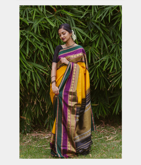 Mustard Yellow Handwoven Kanjivaram Silk Saree T211945-image
