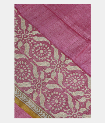 Pink Tussar Kantha Work Saree T205460-image