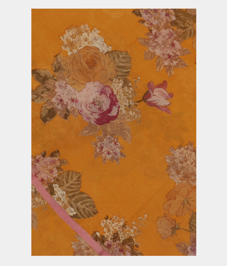 Dark Yellow Chiffon Printed Silk Saree T224121-image