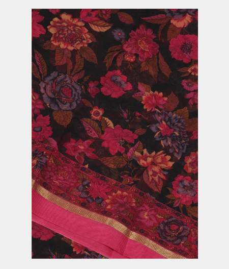 Black Chiffon Printed Silk Saree T224137-image