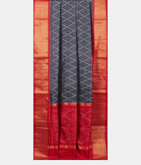 Bluish Grey Ikat Silk Saree T1873412