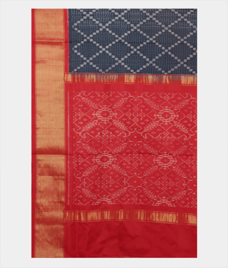 Bluish Grey Ikat Silk Saree T1873414