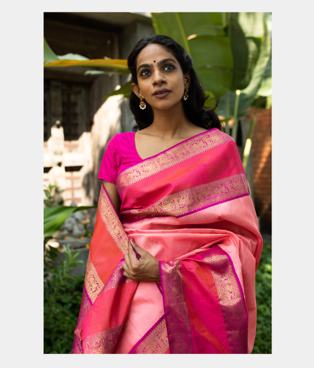 Candy Pink Handwoven Kanjivaram Silk Saree T225467-image