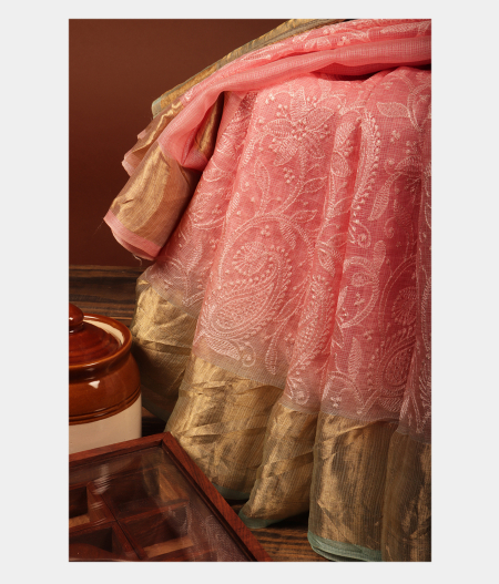 Pink Silk Kota Embroidery Saree T221856-image