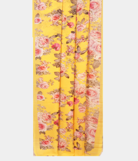 Yellow Georgette Printed Silk Saree T2243952