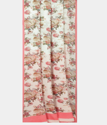 Off White Georgette Printed Silk Saree T2243922