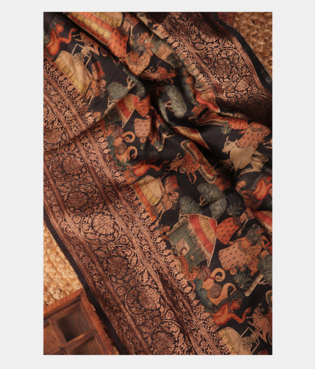 Black Tussar Printed Saree T224412-image