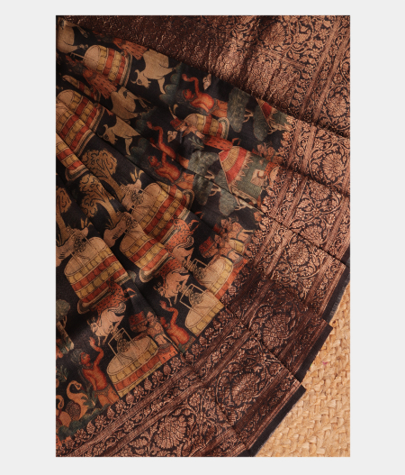 Black Tussar Printed Saree T2244122